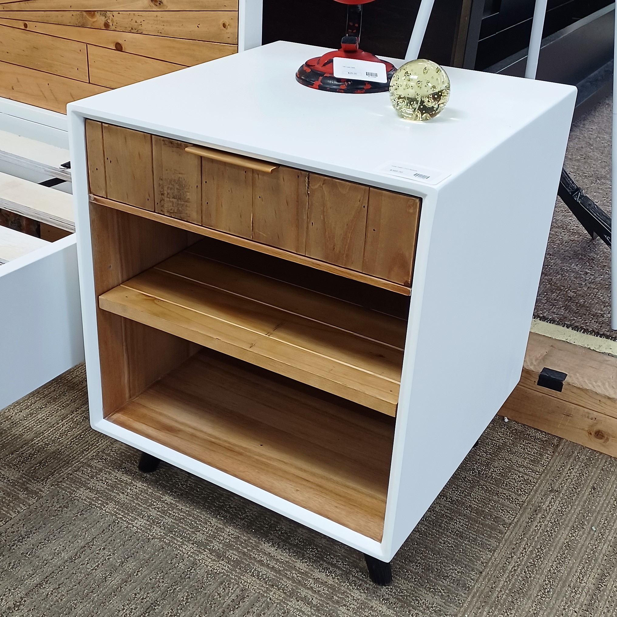 white pattern front bedside table