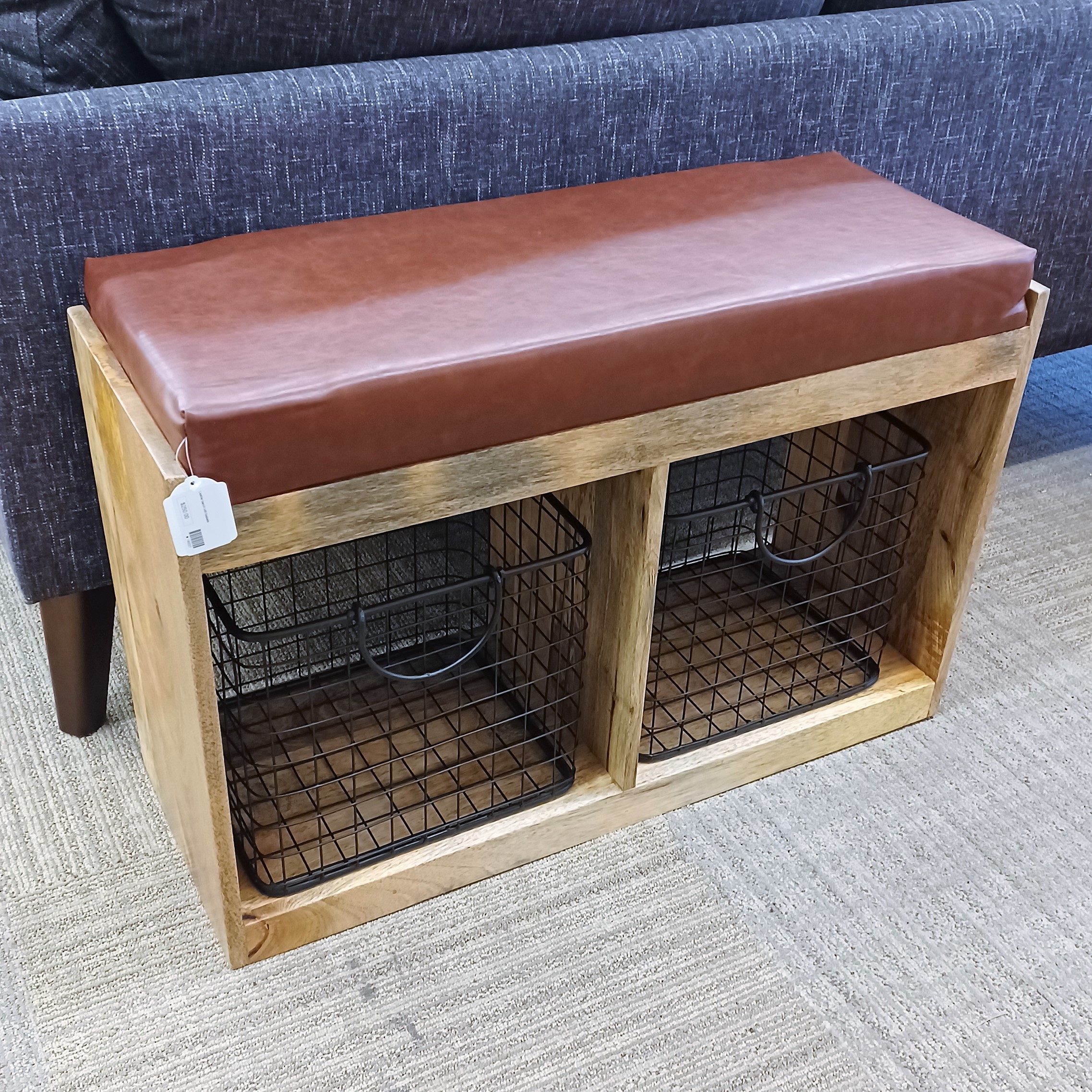 leather bench w/baskets