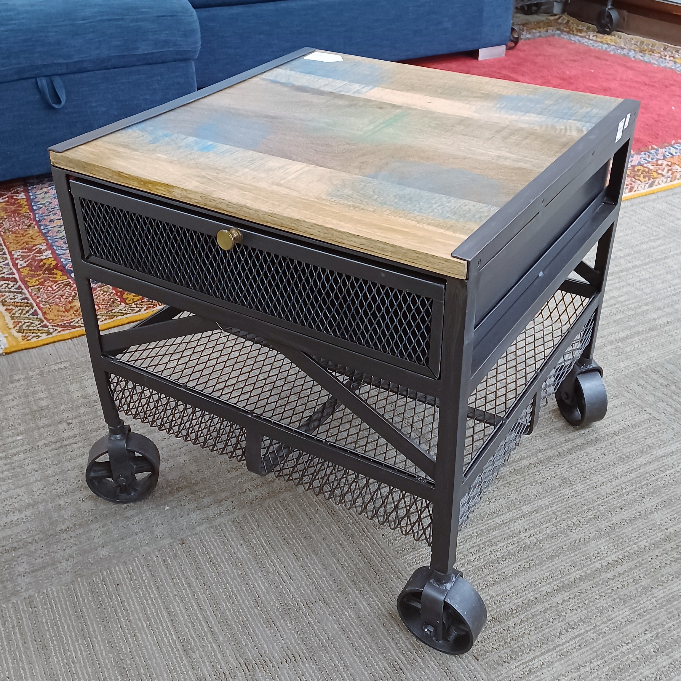 industrial wheeled side table