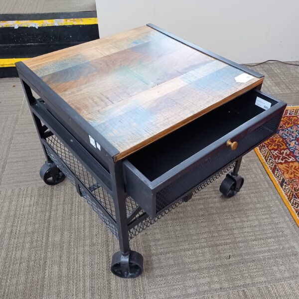 industrial wheeled side table