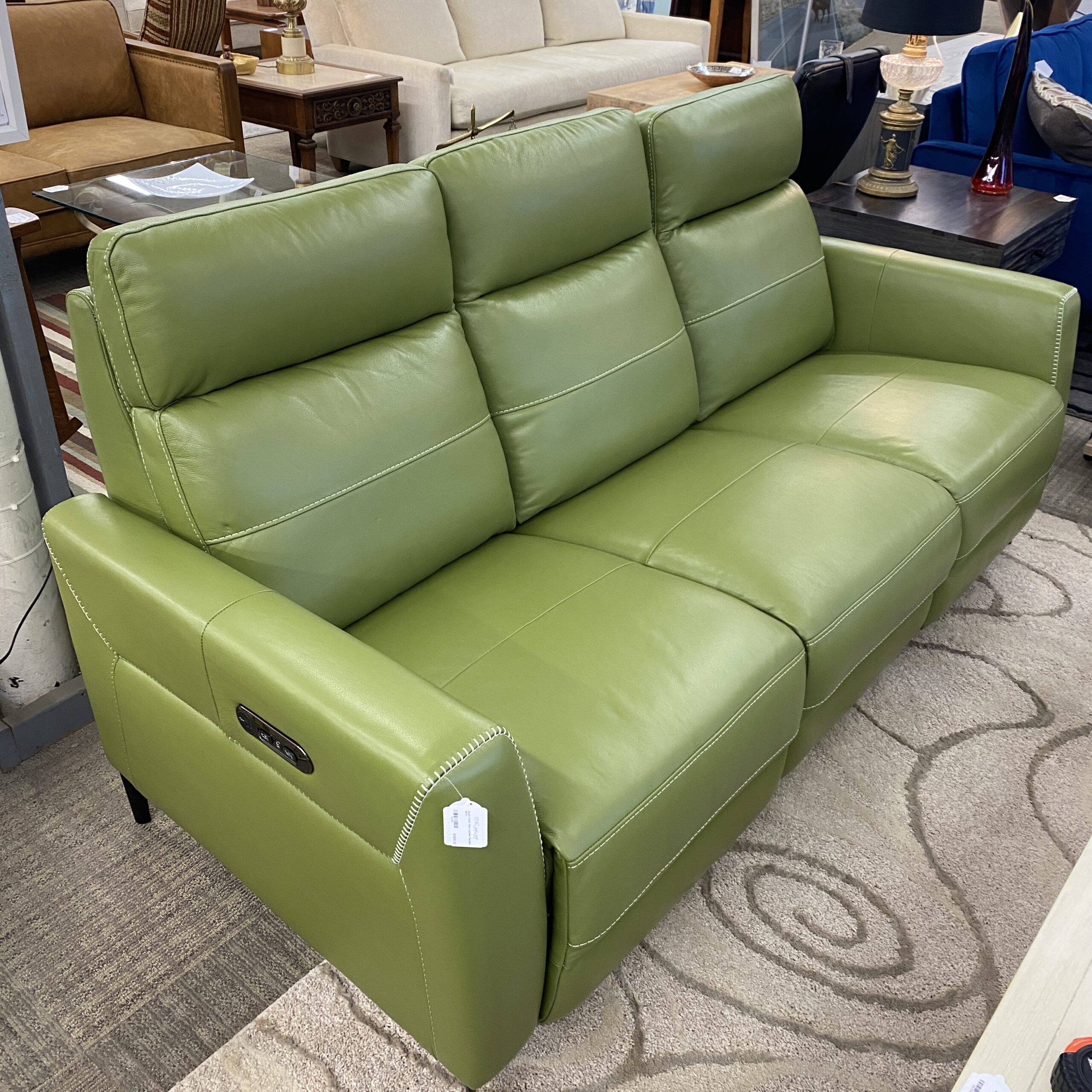 apple green mod leather recliner sofa