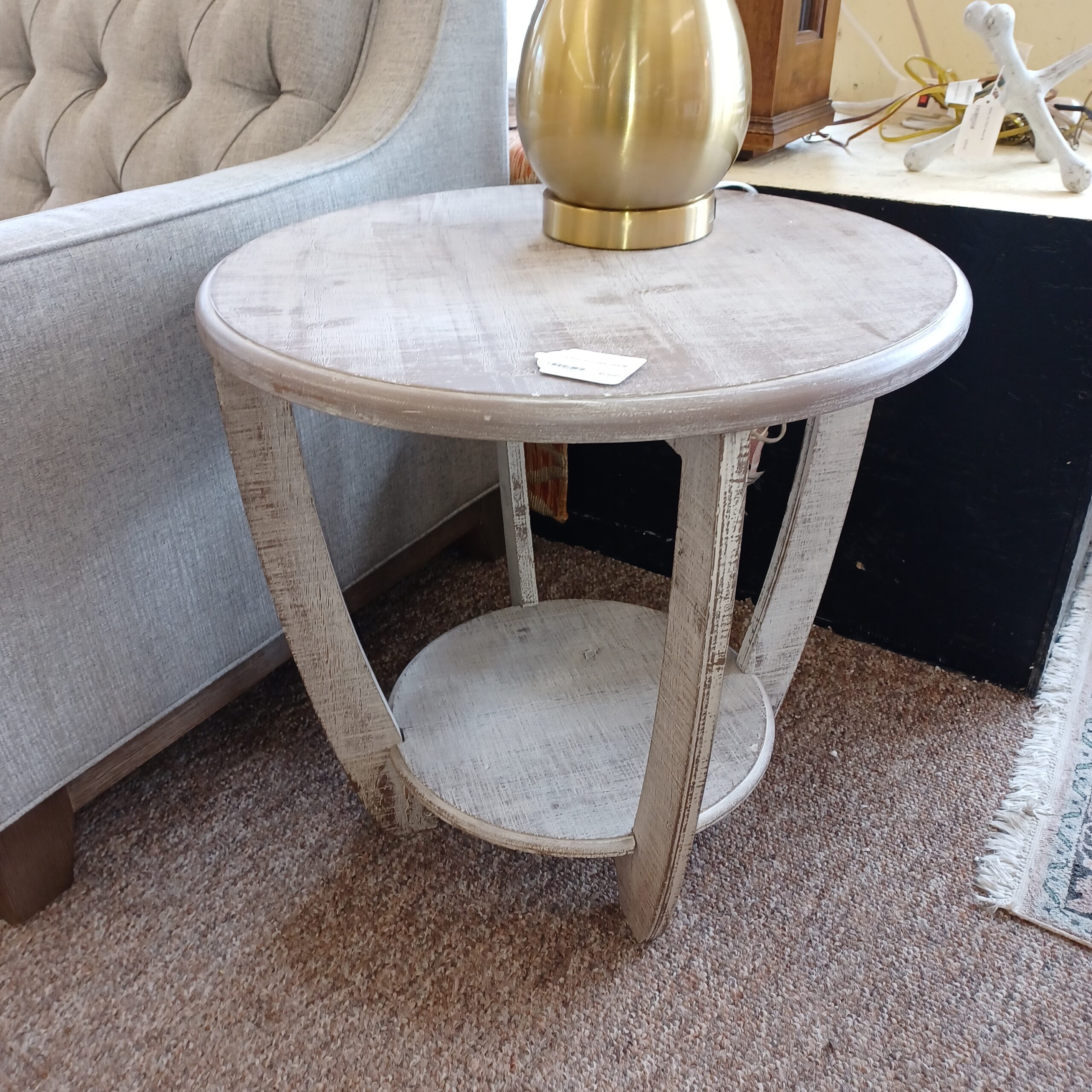 grey wash round side table