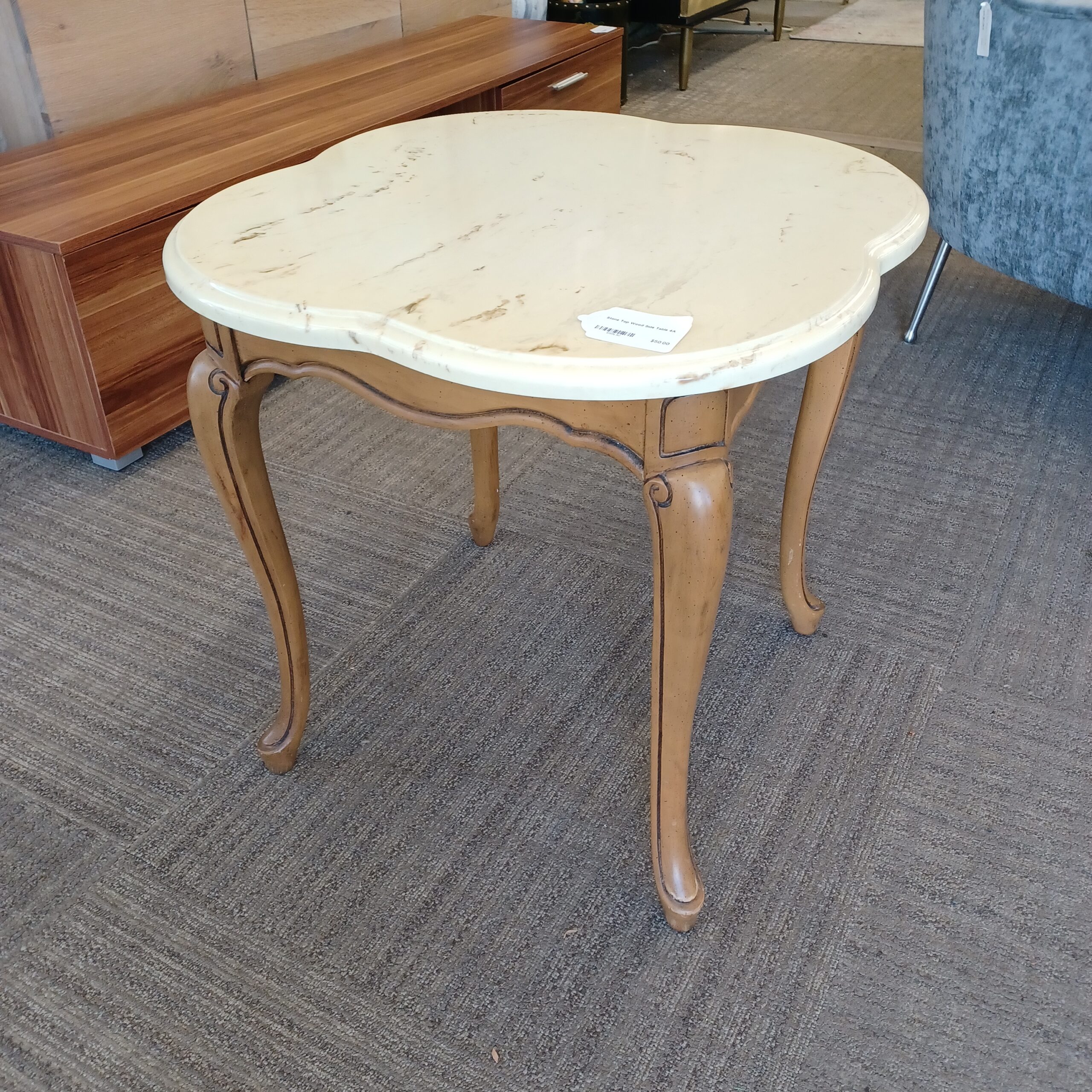 stone top wood side table
