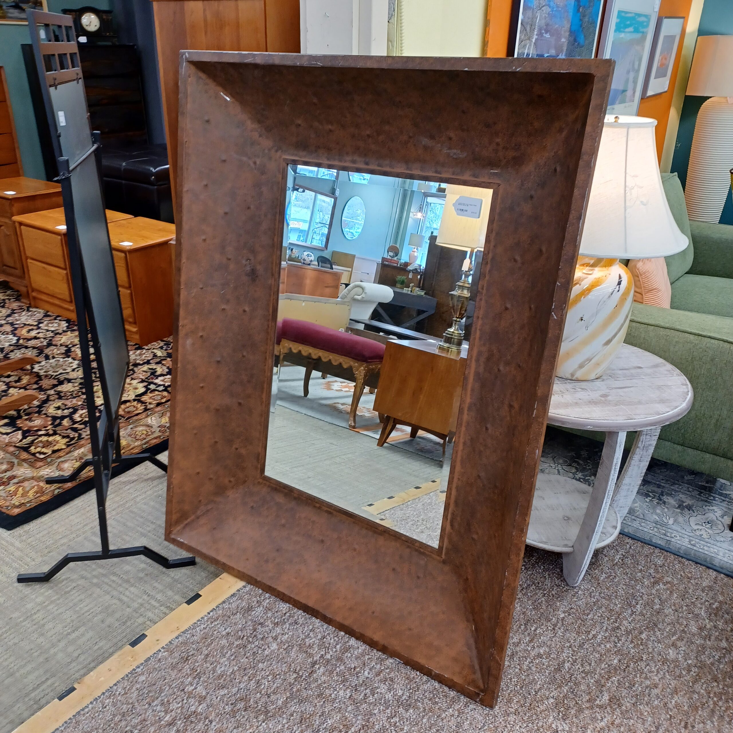 large wide cove copper finish beveled mirror