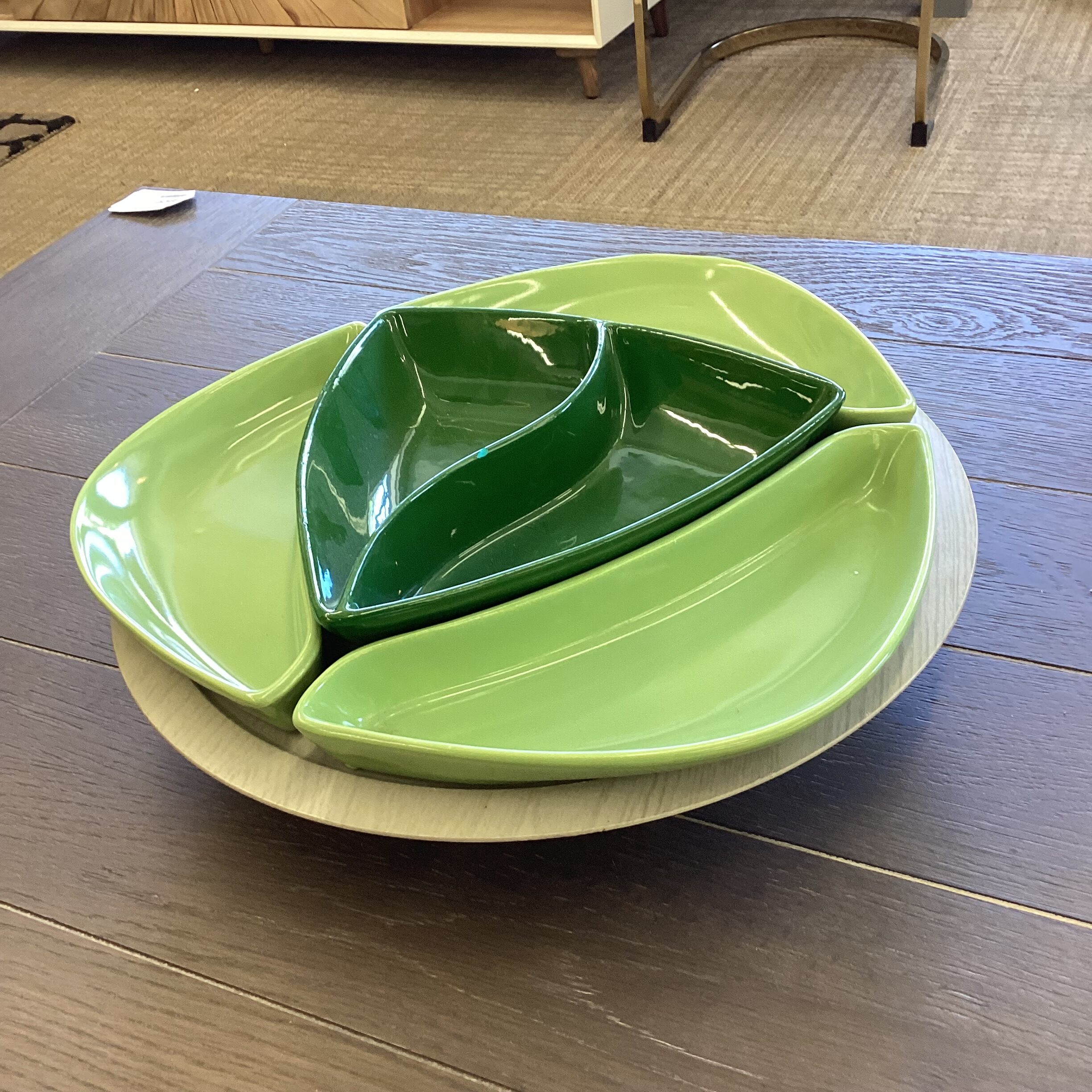 mc green serving bowls w lazy susan set