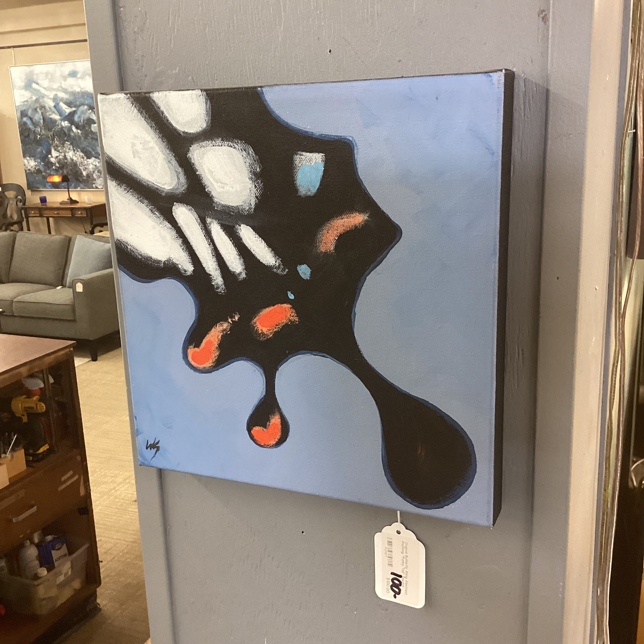 original butterfly wing abstract painting “funky tail” square