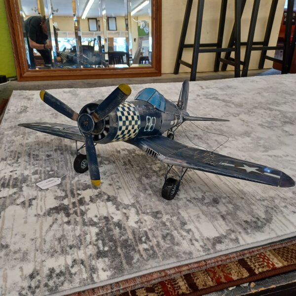vintage blue fighter plane model