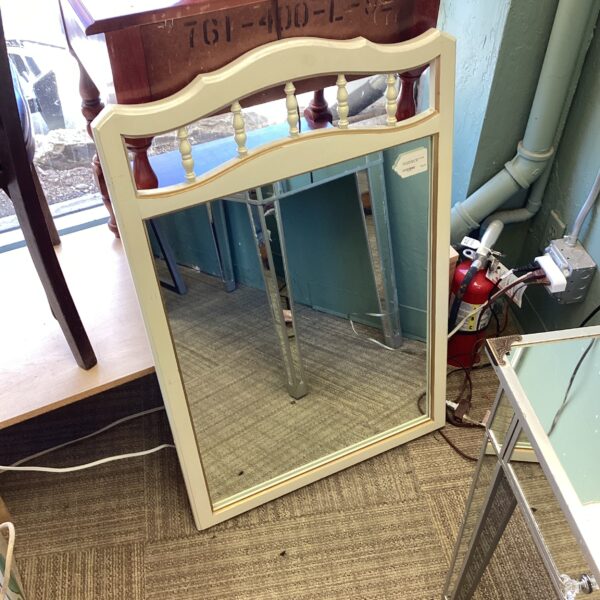 french provincial white w/gold trim spindle mirror