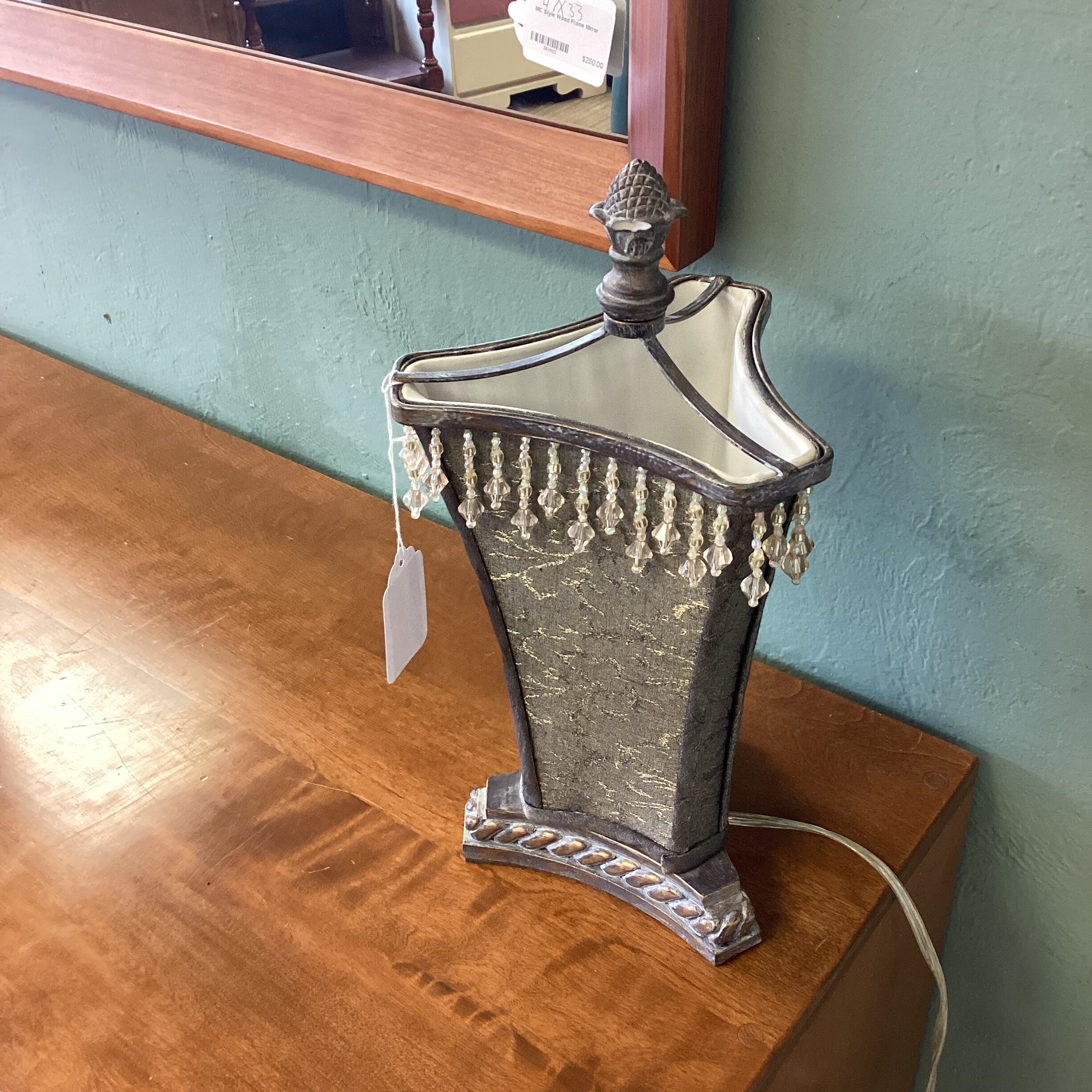 cloth & beaded bedside table lamp