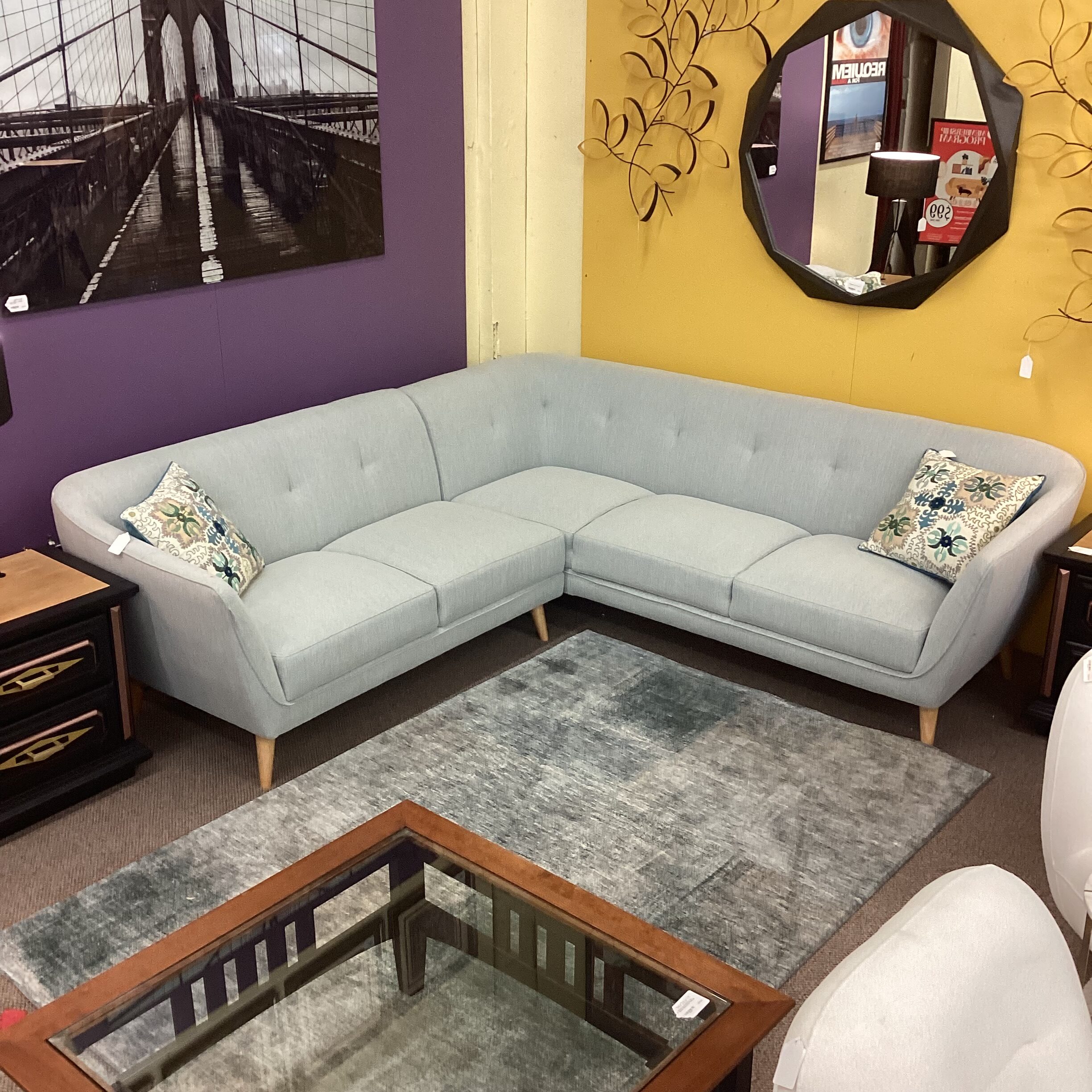 mist grey curved sectional