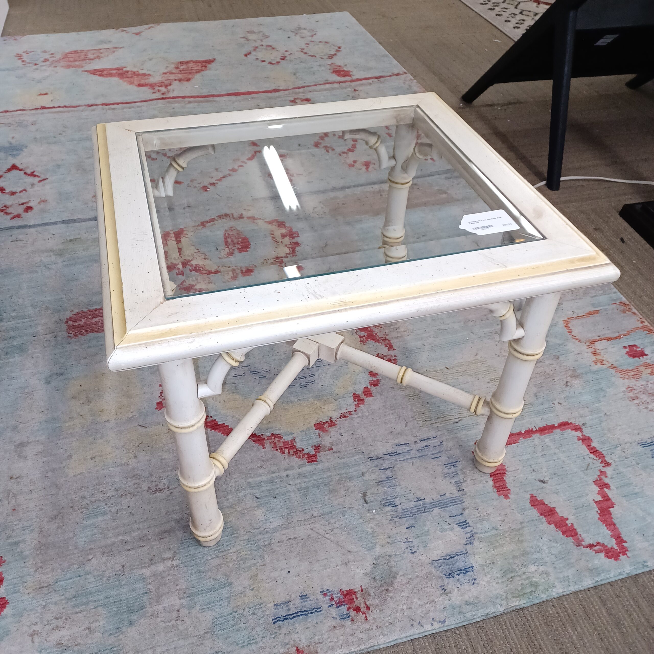 whitewash faux bamboo side table