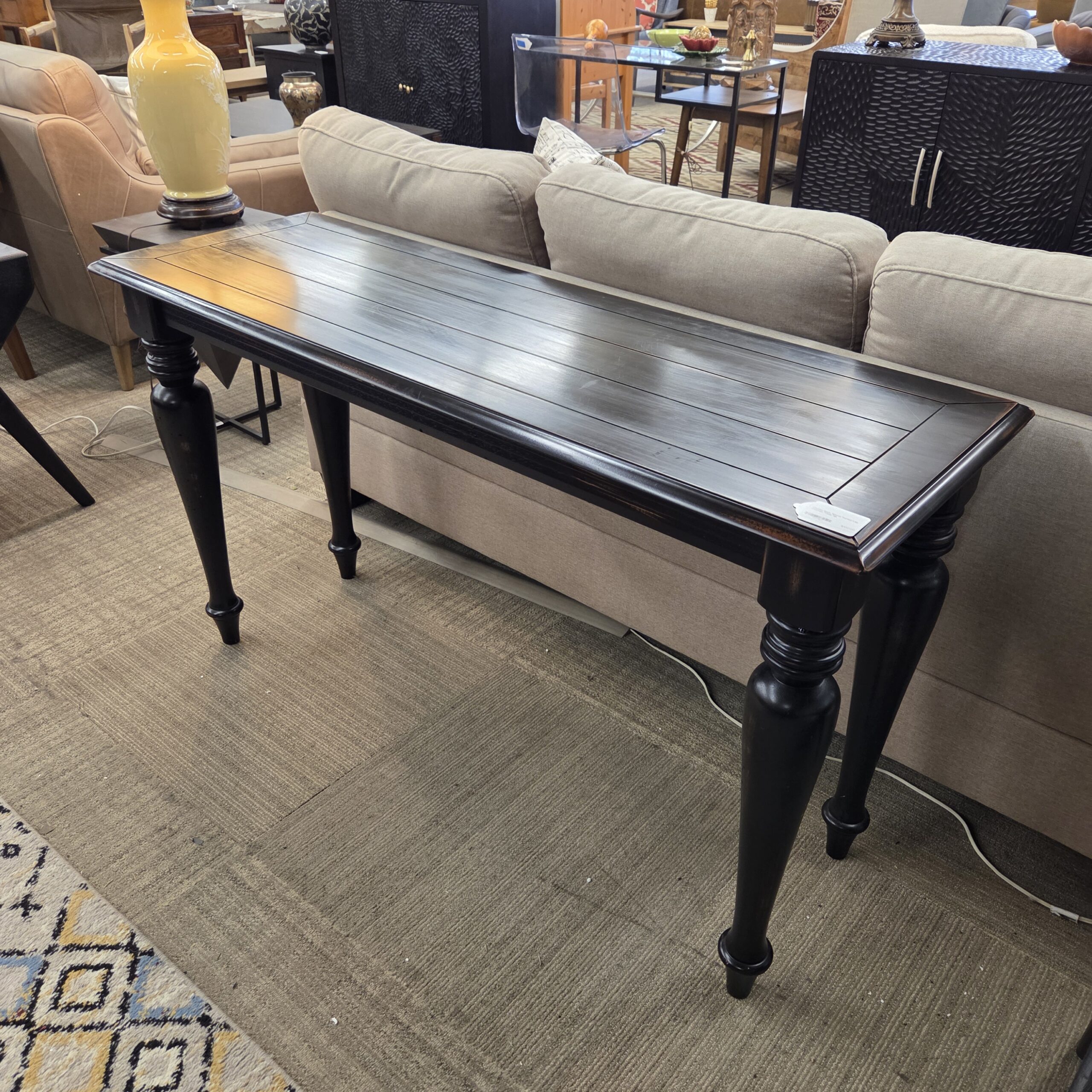 chunky dark wood turned leg console table