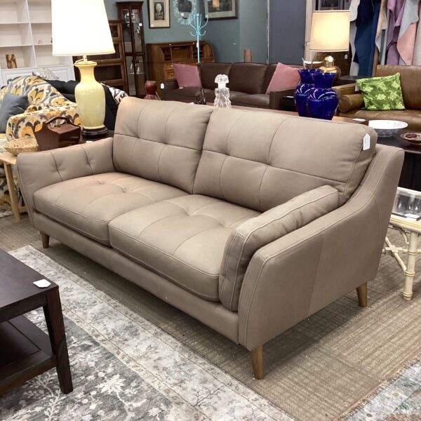 tufted latte leather sofa