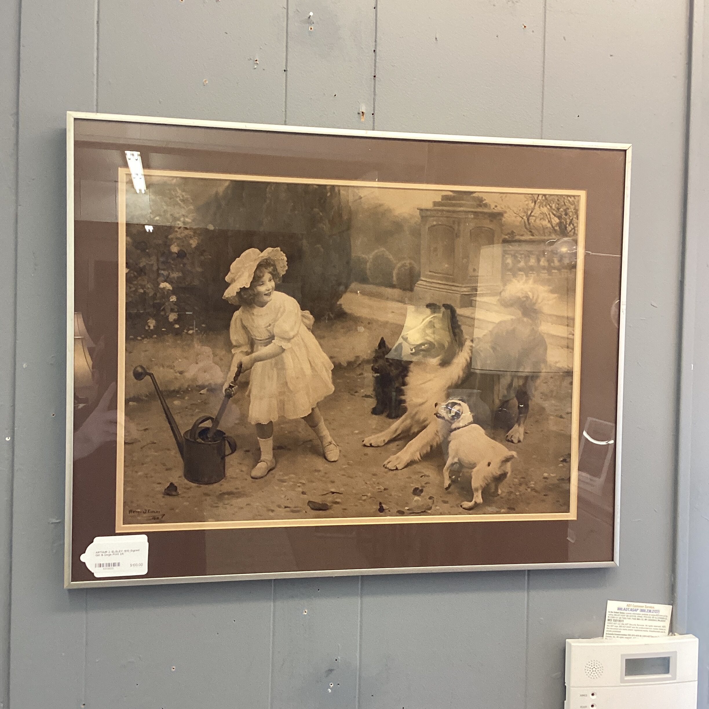 arthur j. elsley 1910 signed girl & dogs print