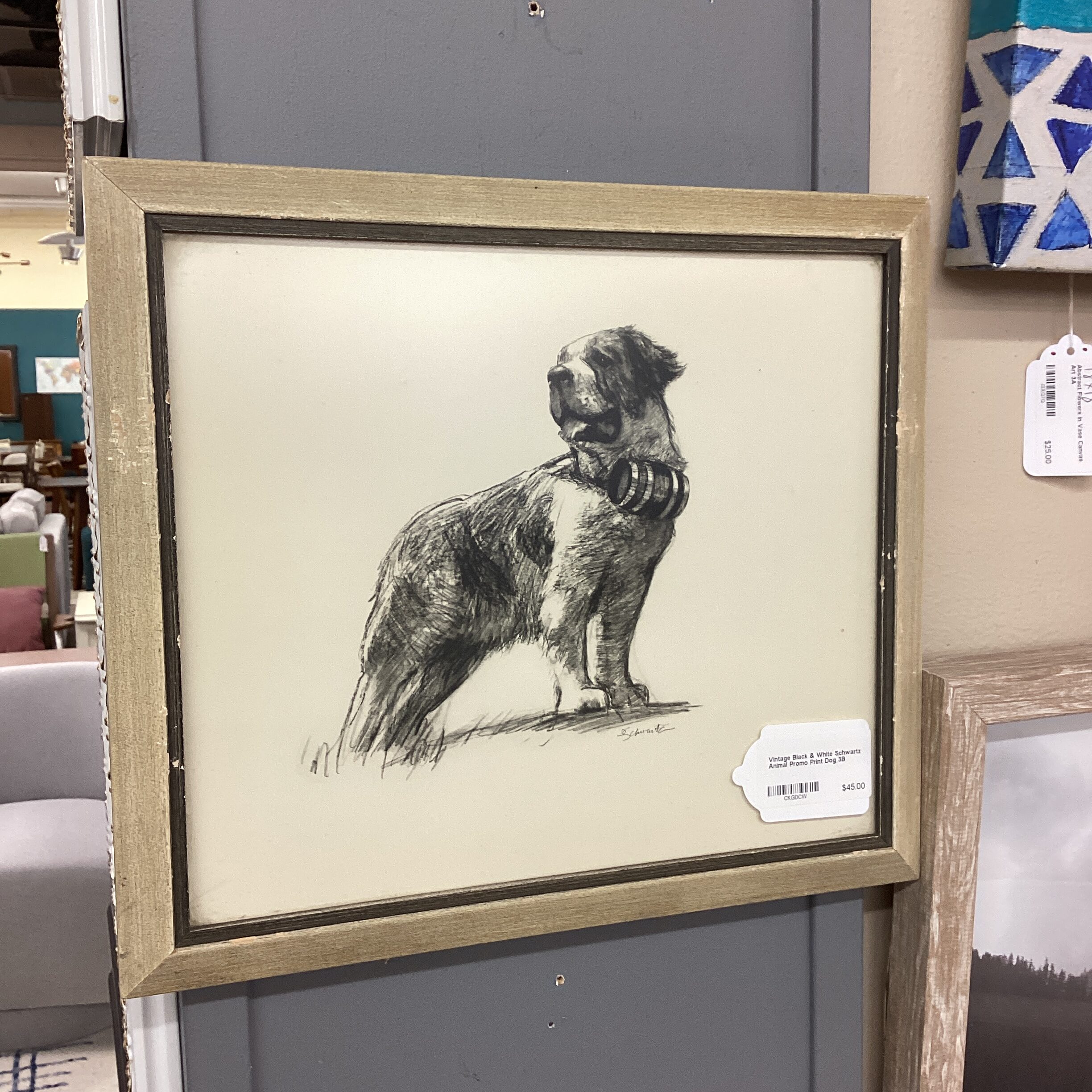 vintage black & white schwartz animal promo print dog