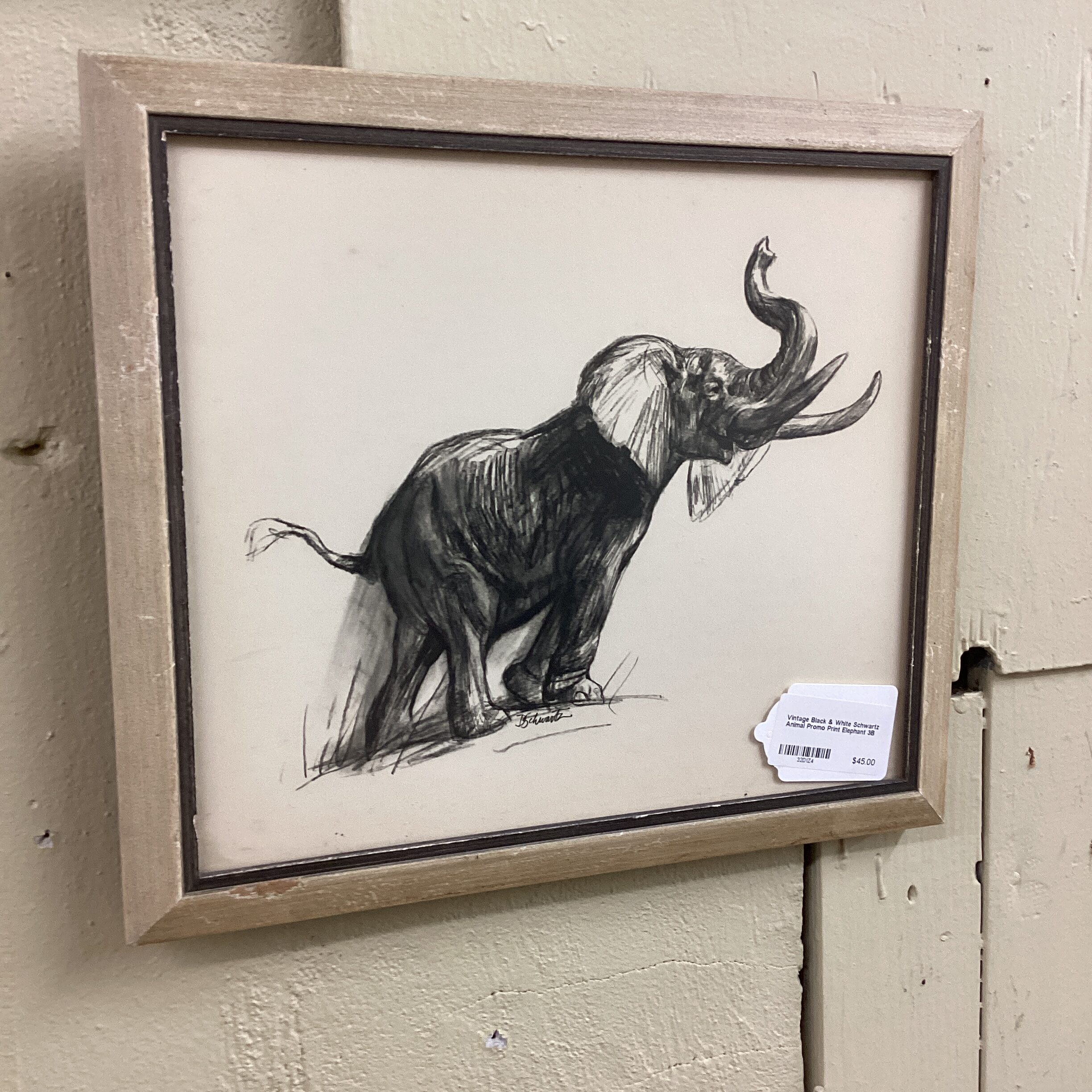 vintage black & white schwartz animal promo print elephant