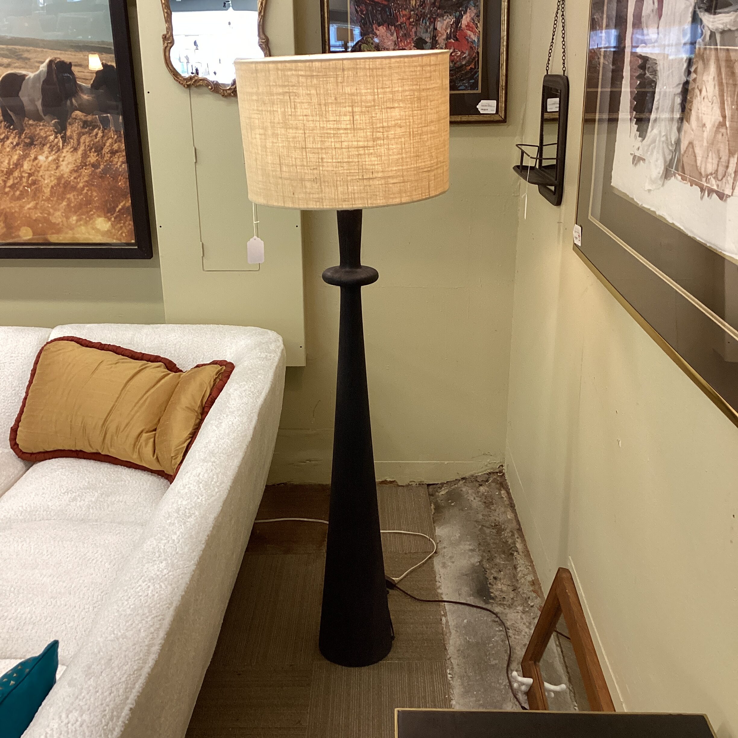 black wood floor lamp