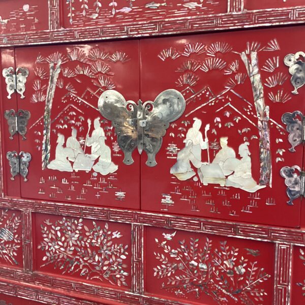 vintage korean red lacquer 4pc tansu cabinet