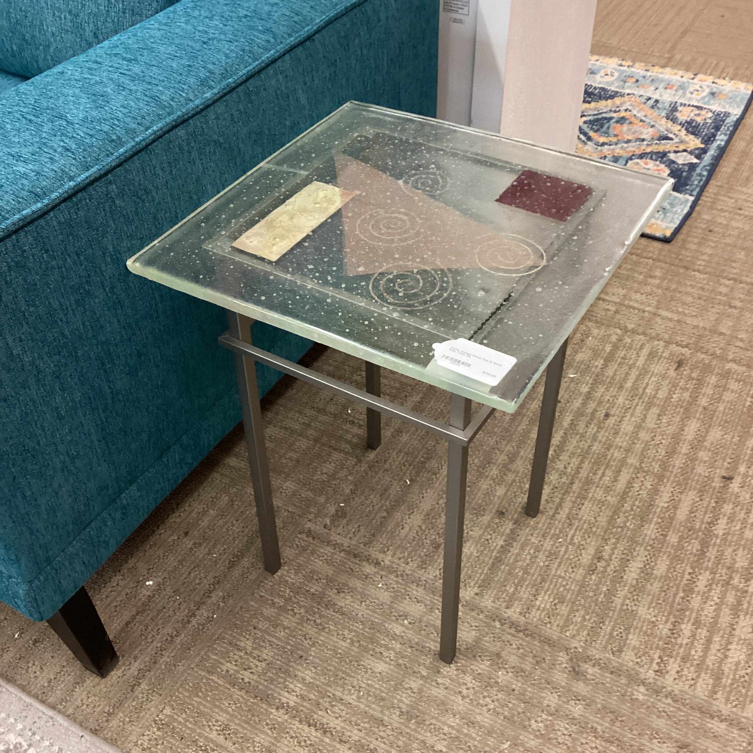 funky design glass top & metal side table