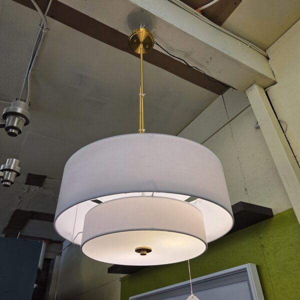 brass white double drum shade hanging lamp