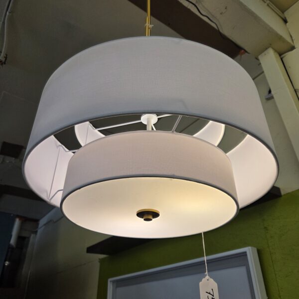 brass white double drum shade hanging lamp