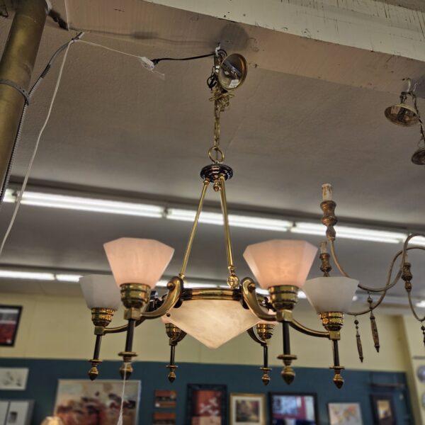 brass & alabaster deco style 7 light chandelier