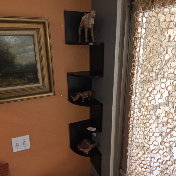 dark laminate corner shelves