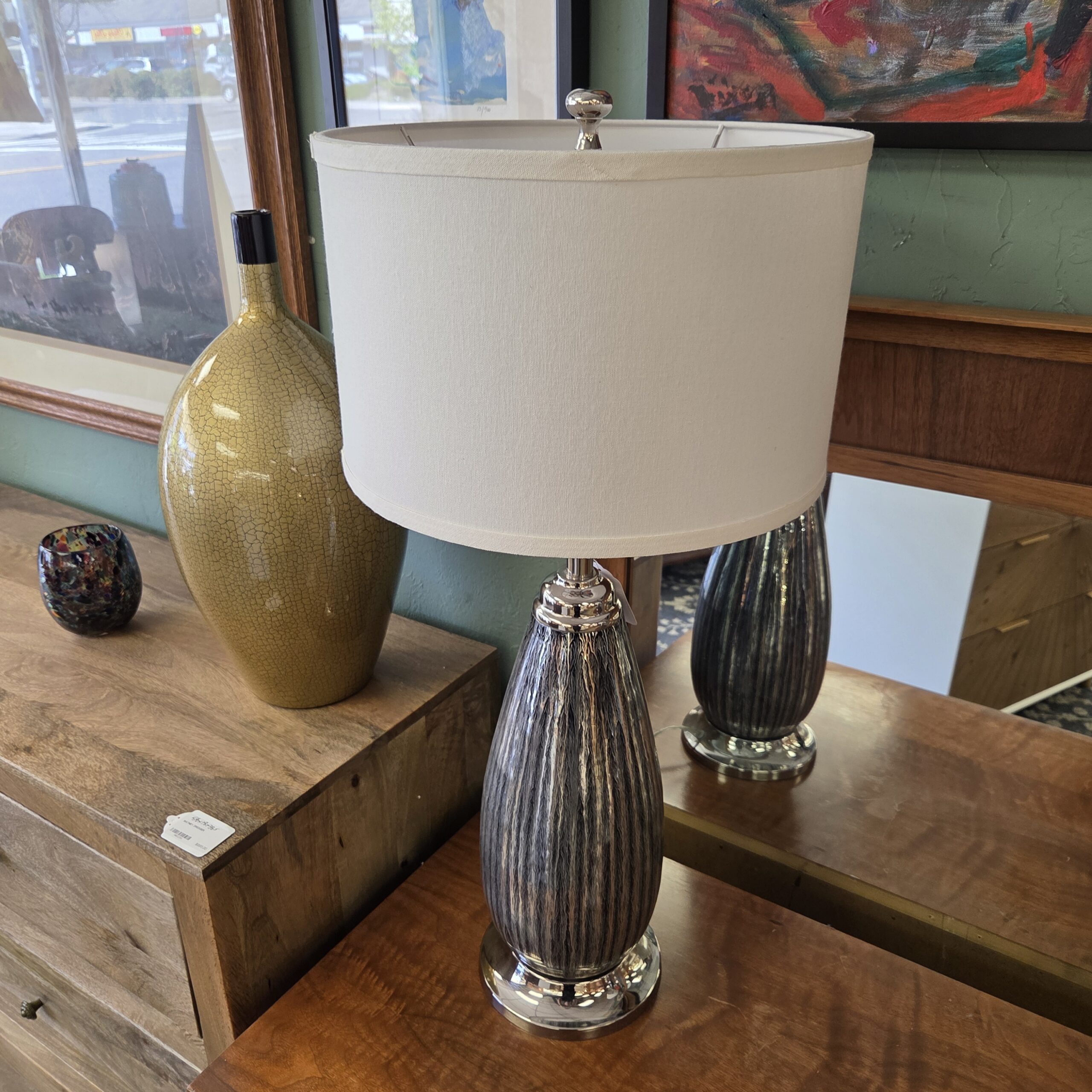 contemporary black metallic chrome table lamp