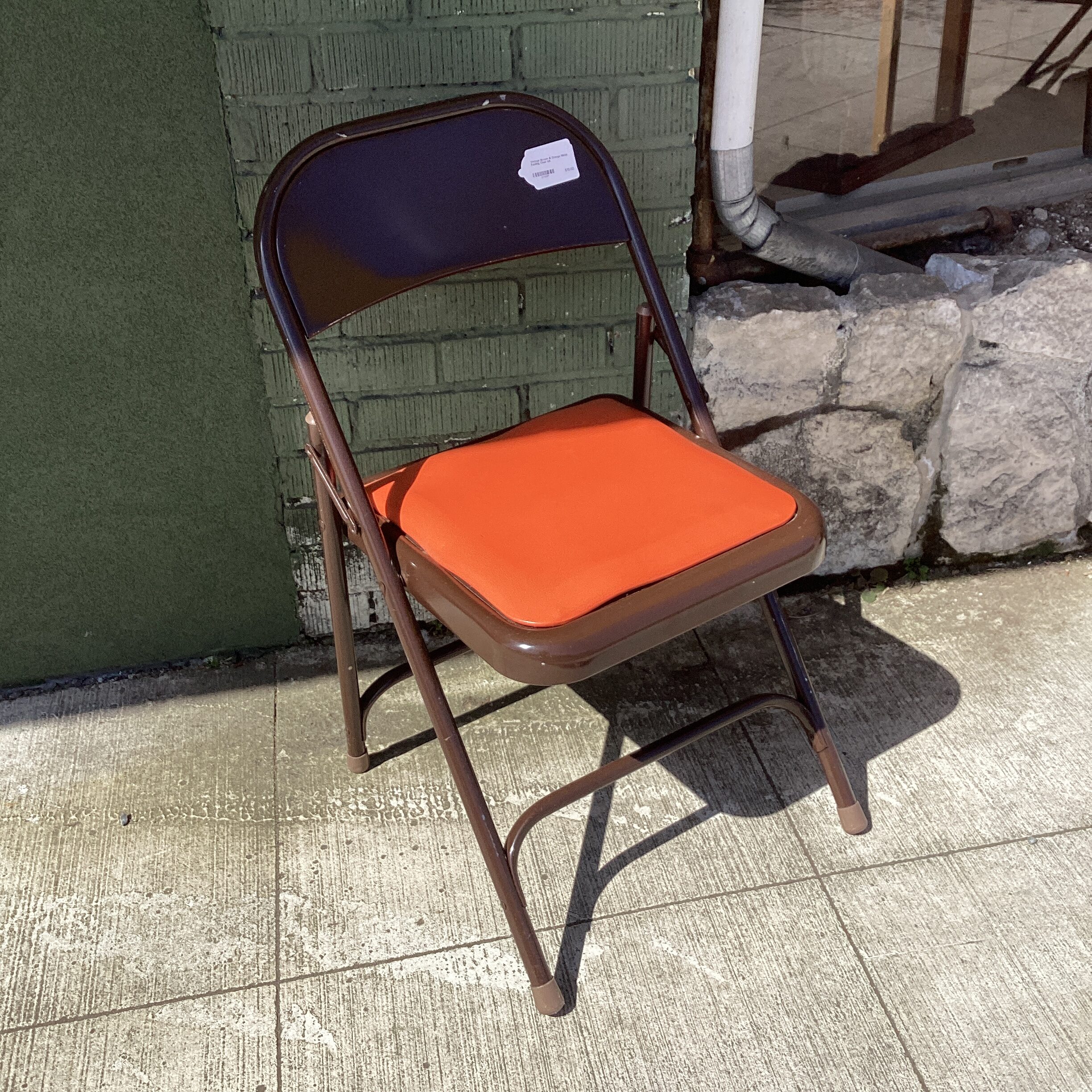 vintage brown & orange metal folding chair