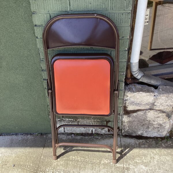 vintage brown & orange metal folding chair