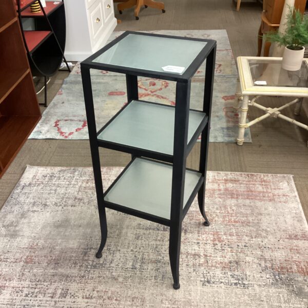 black metal frosted glass open shelves