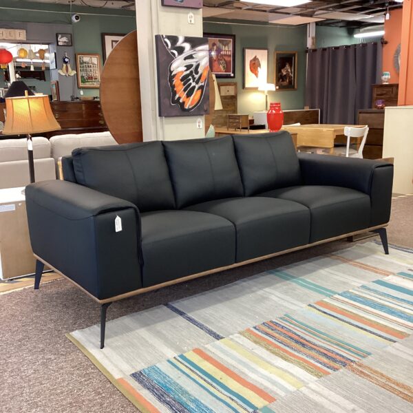 top grain black mod leather sofa