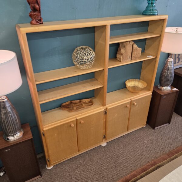 blonde hardwood double double door bookcase