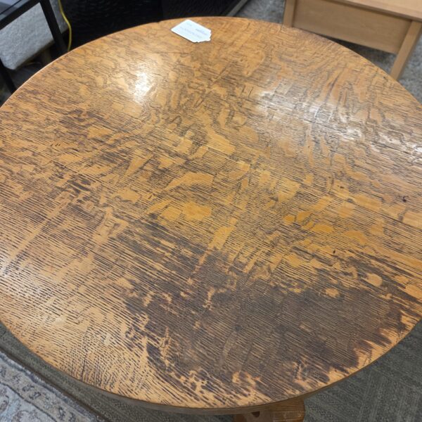 antique crazy quarter oak round occasional table