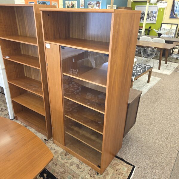 lighted danish teak glass front media cabinet