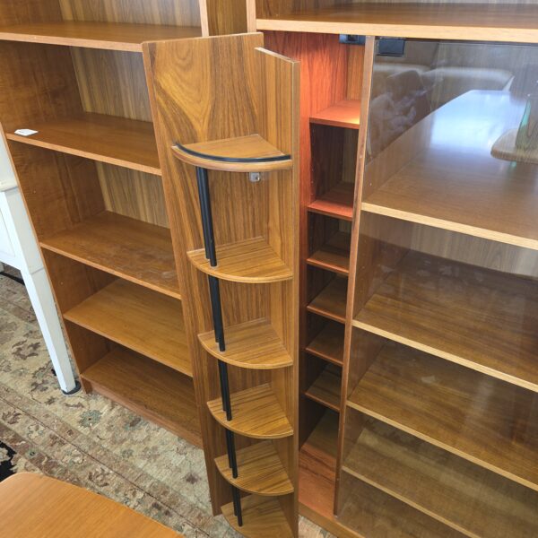 lighted danish teak glass front media cabinet