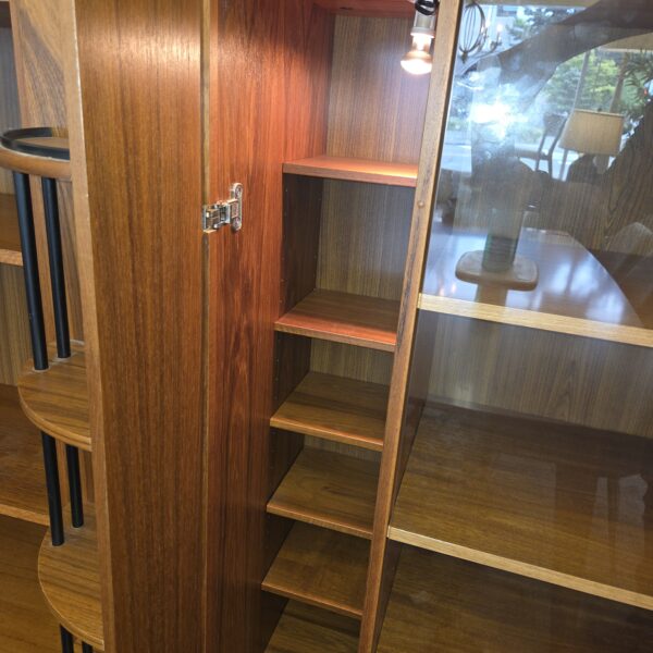 lighted danish teak glass front media cabinet