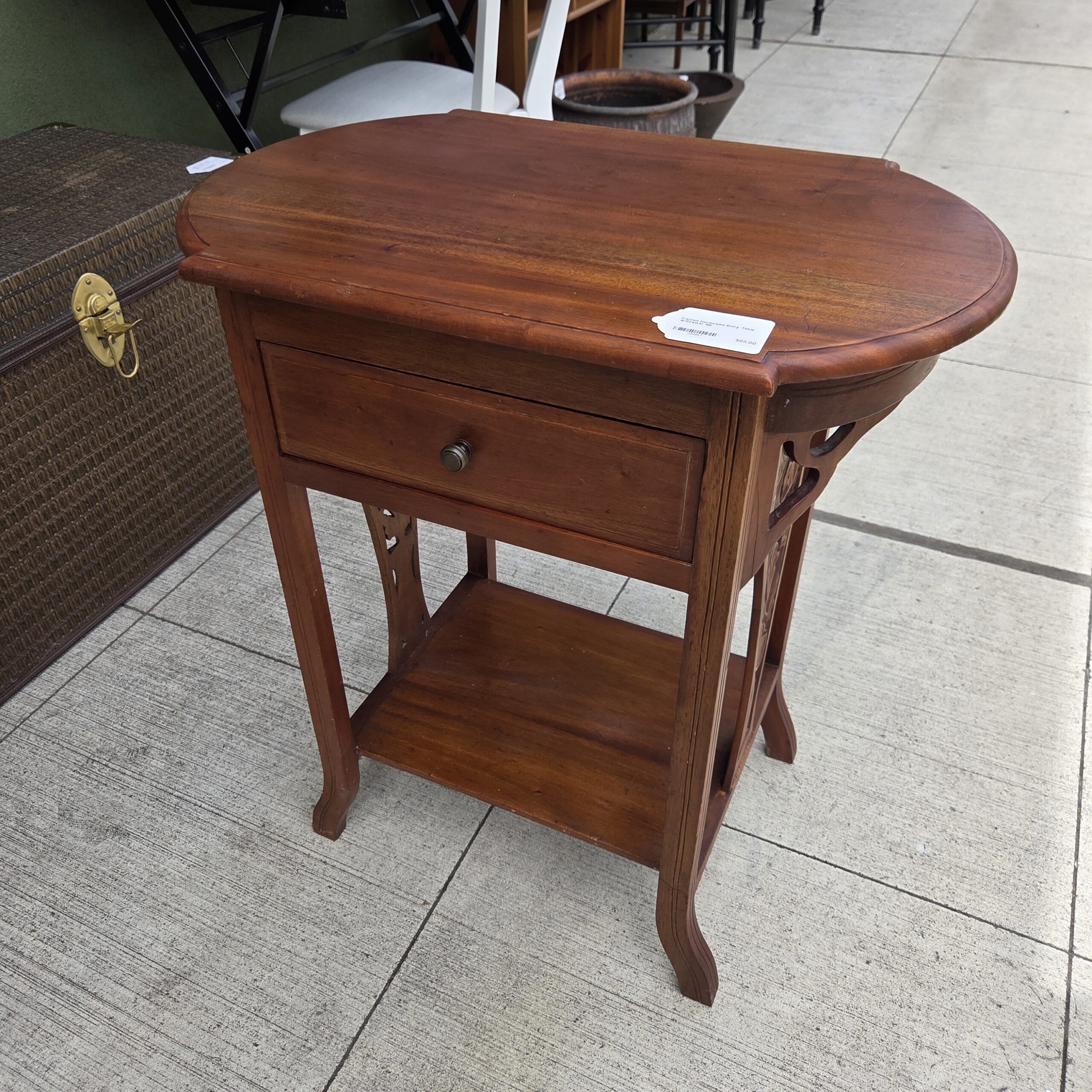 carved hardwood entry table w/drawer