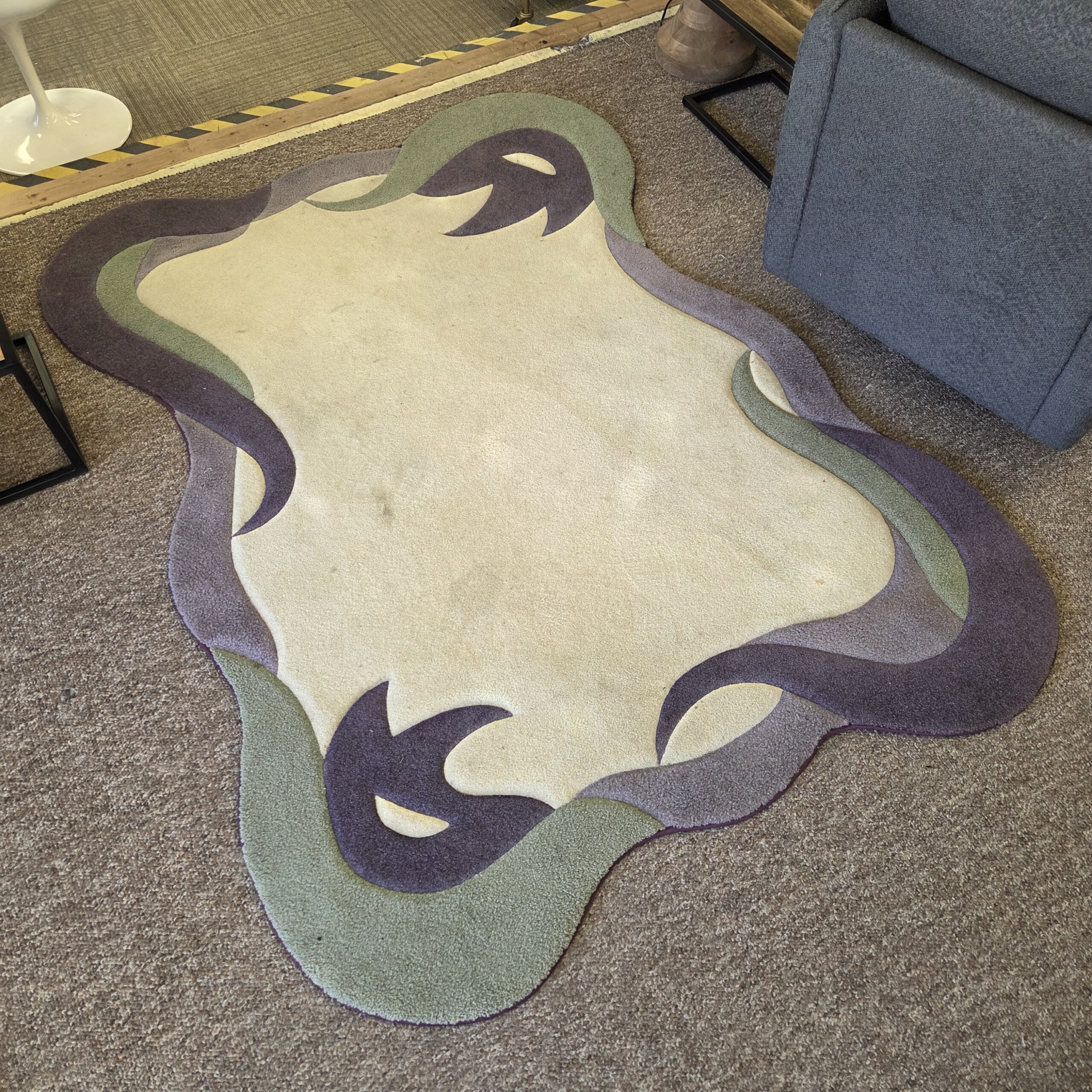 deco revival rug purple & green swooshes