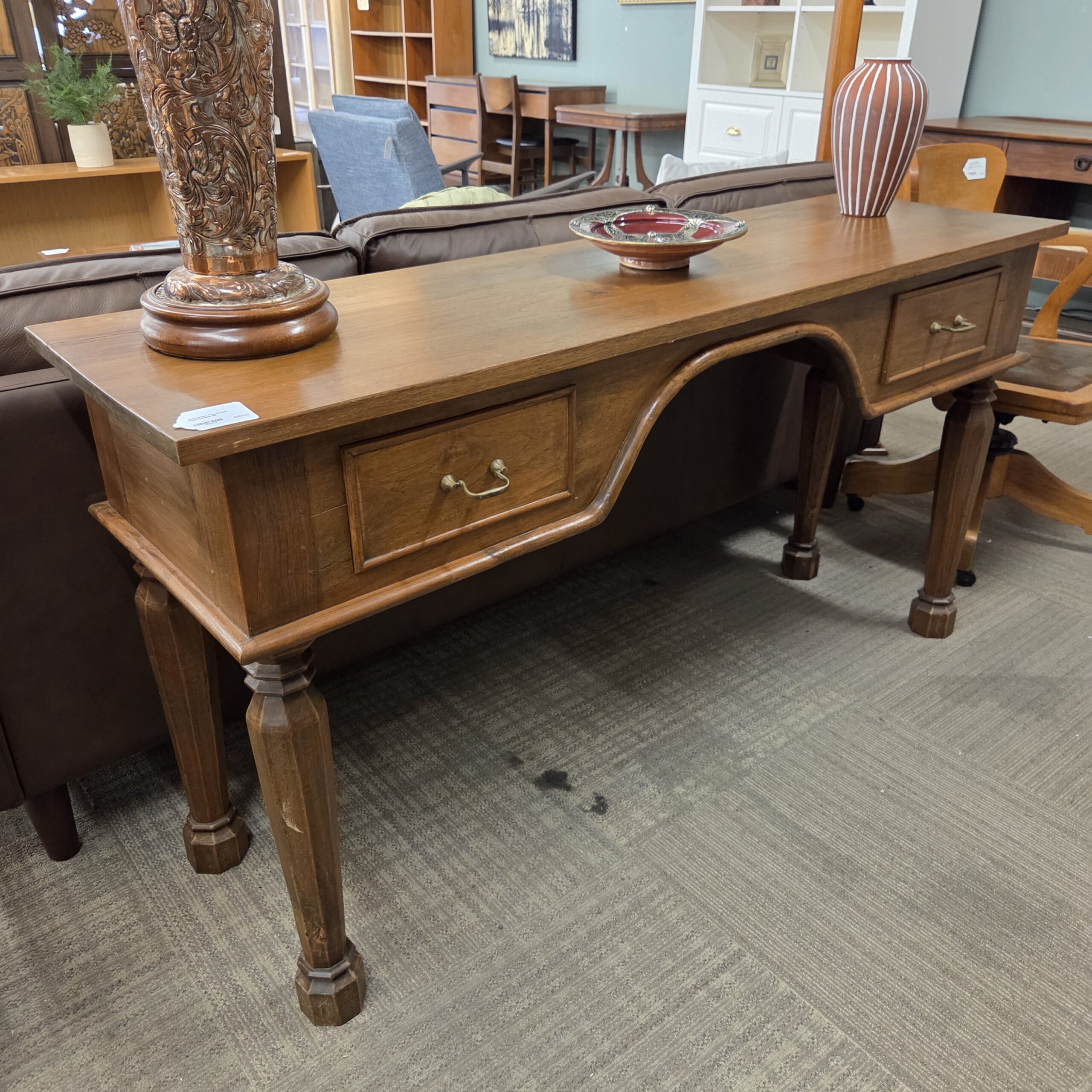 solid wood two drawer desk console