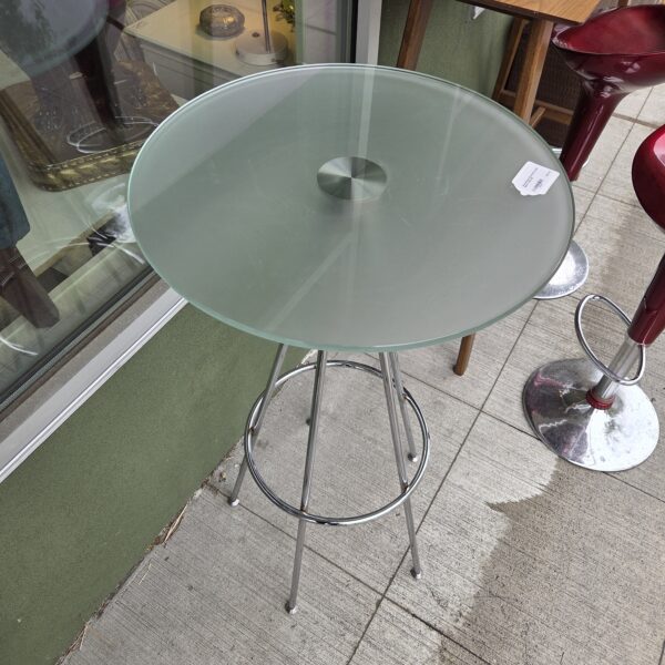 small round chrome bar height bistro table