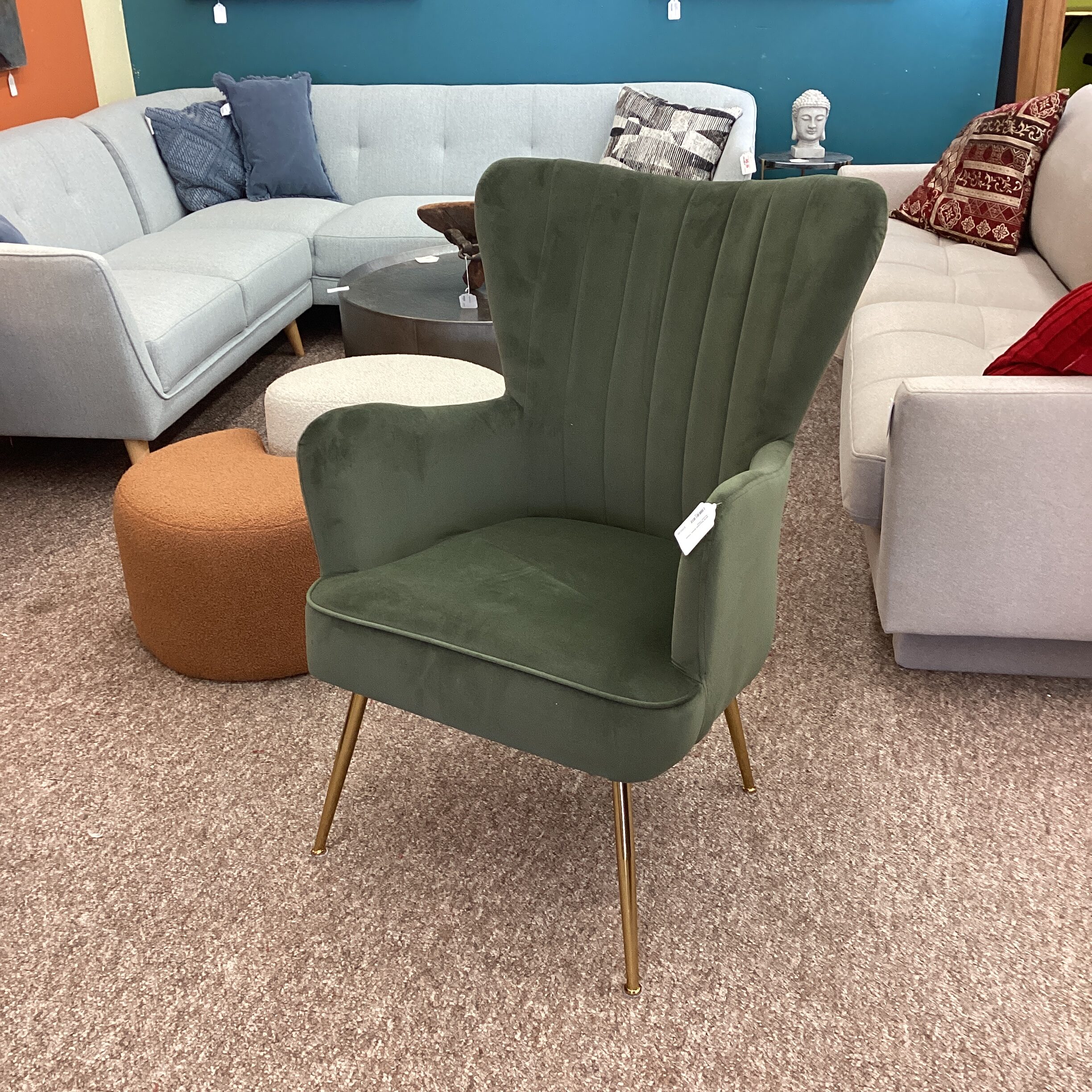 mcm recycled green velvet accent chair
