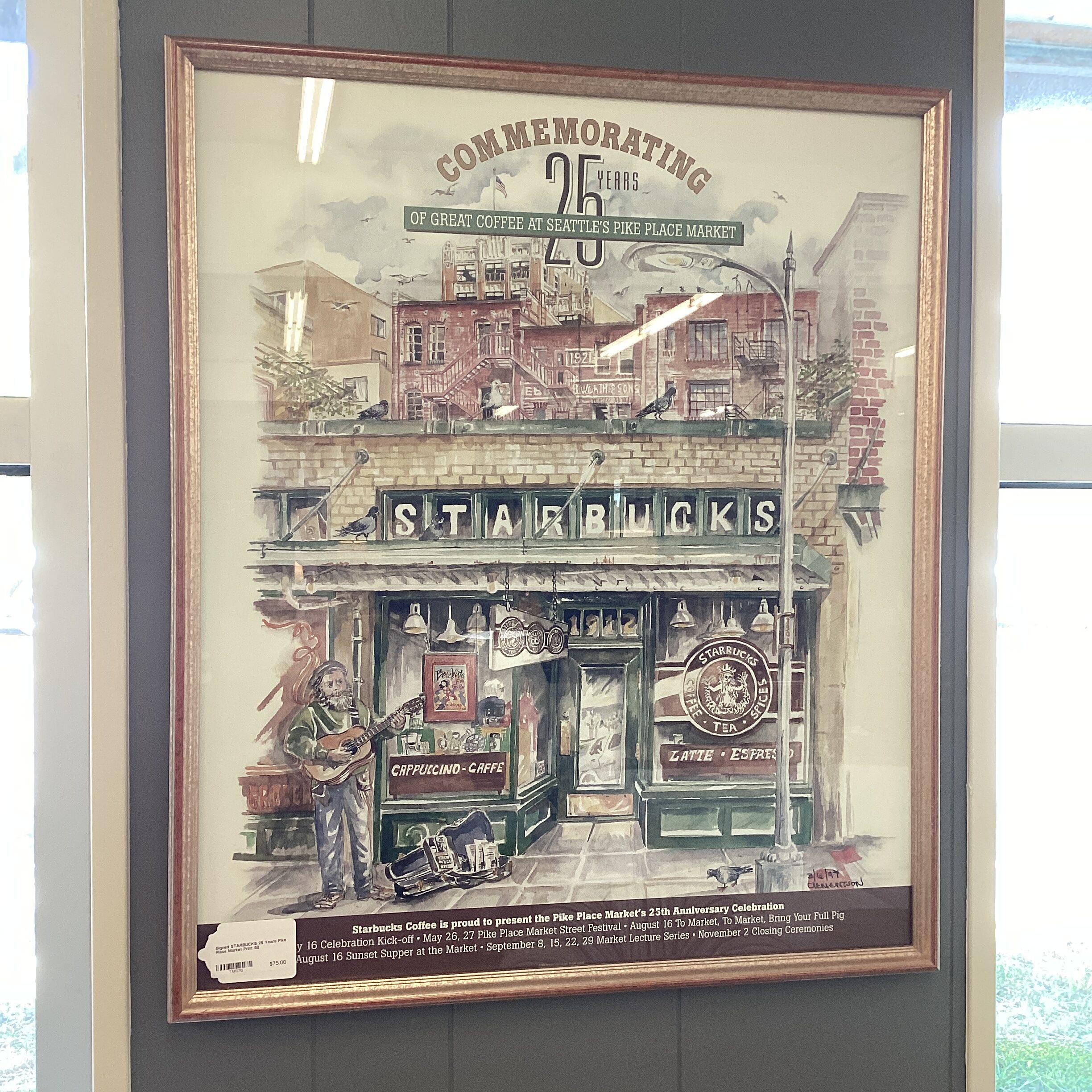 signed starbucks 25 years pike place market print