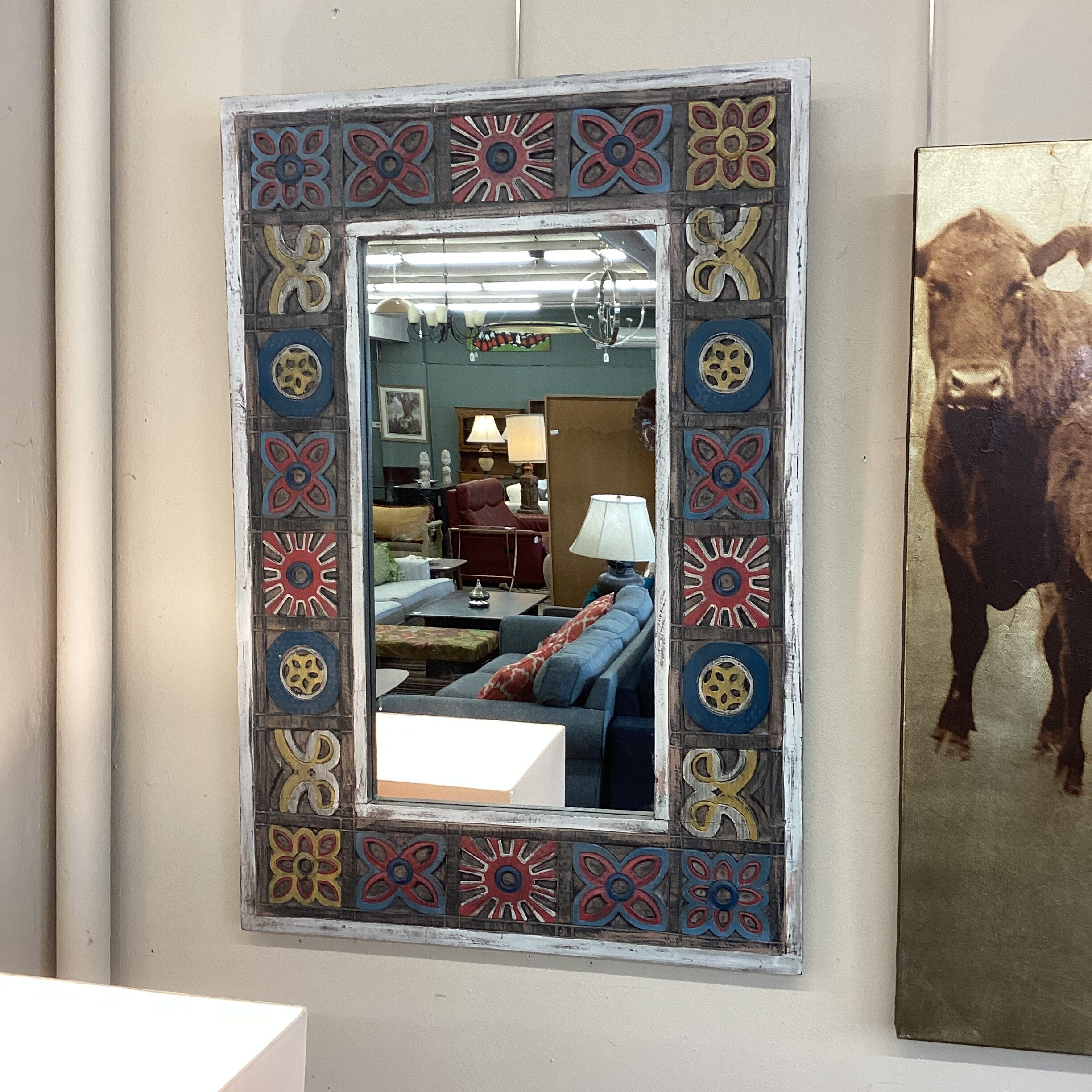 rustic colorful geometric design mirror