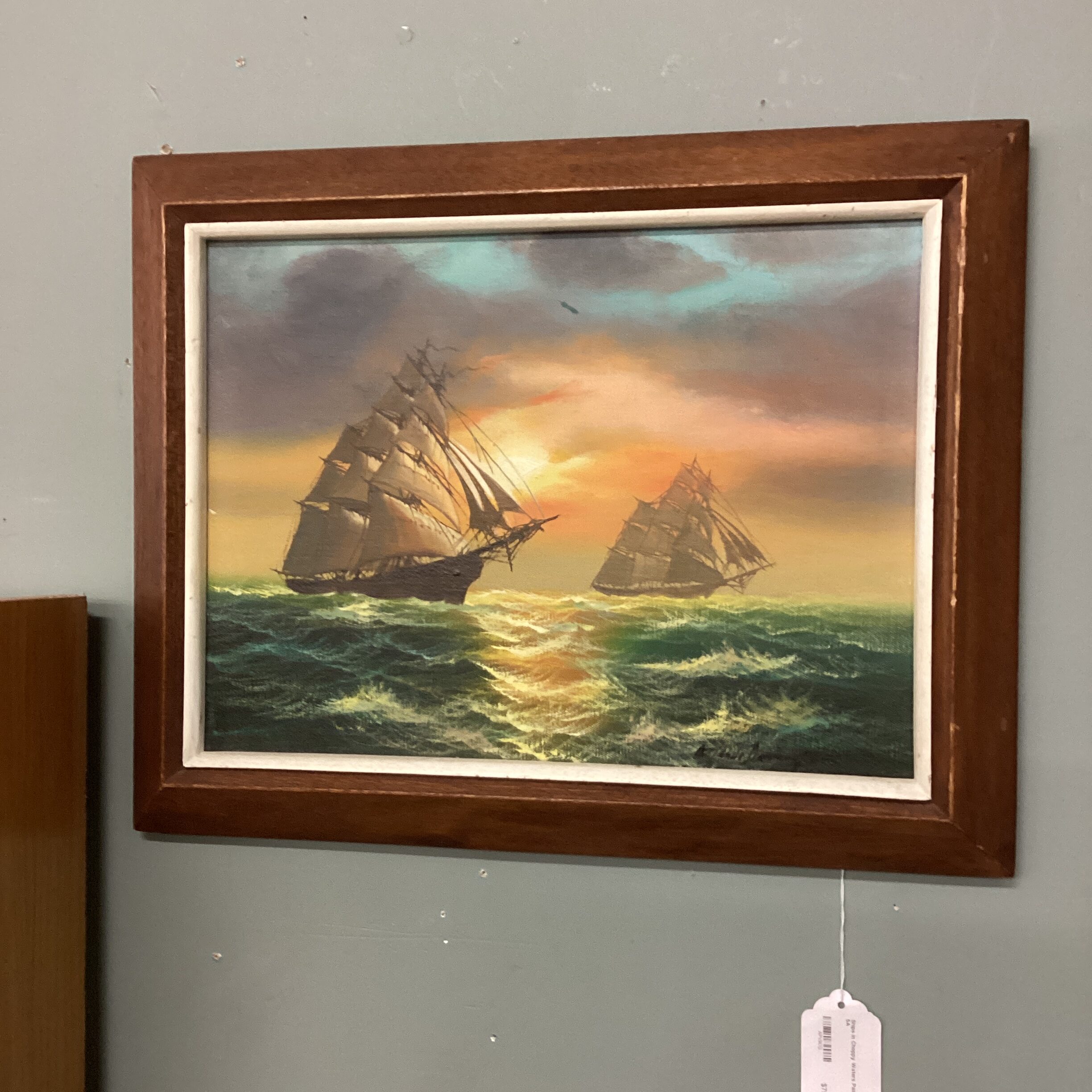 ships in choppy waters painting