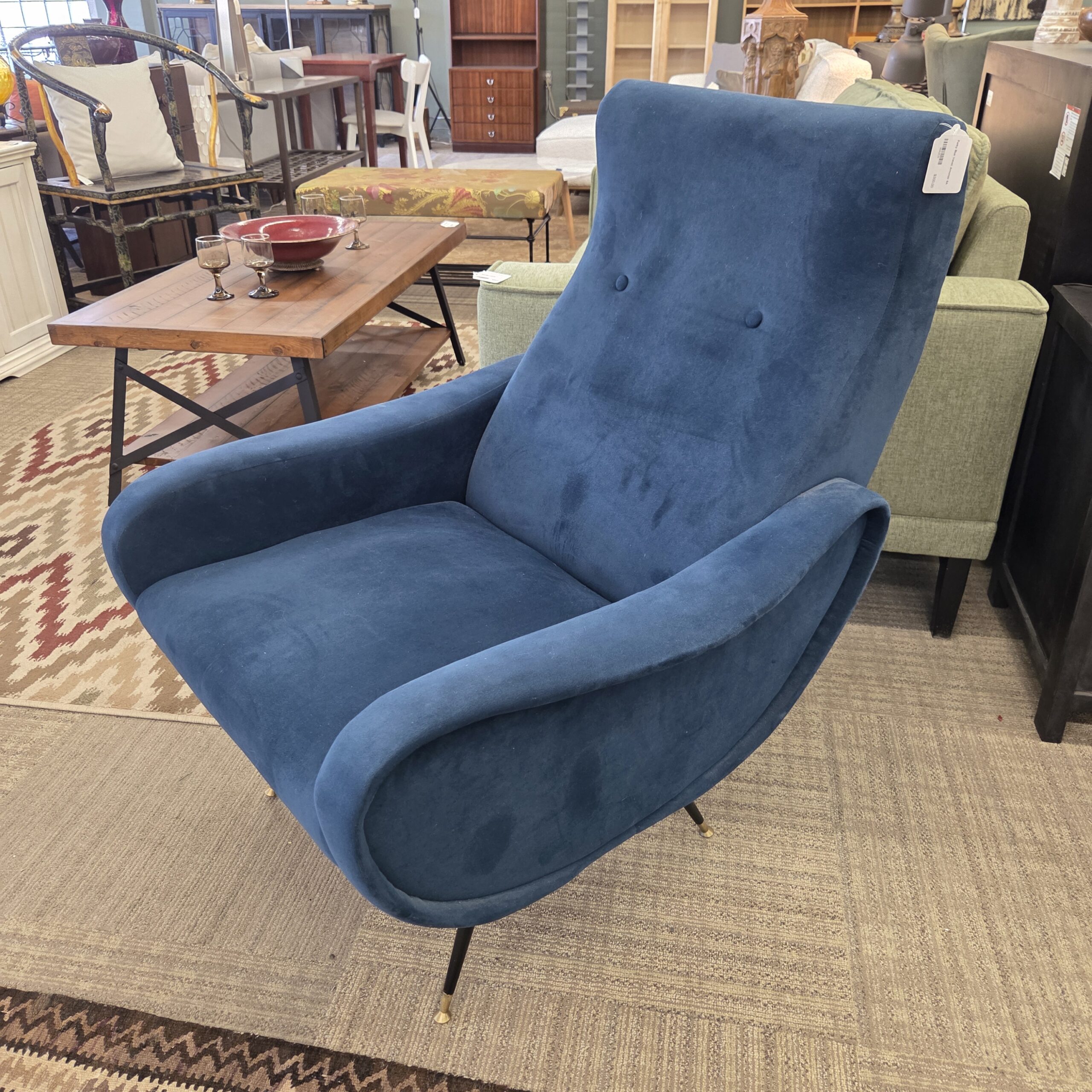 funky blue velvet armchair