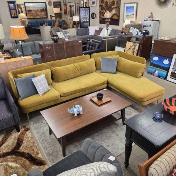 blu dot gold velvet right chaise sectional