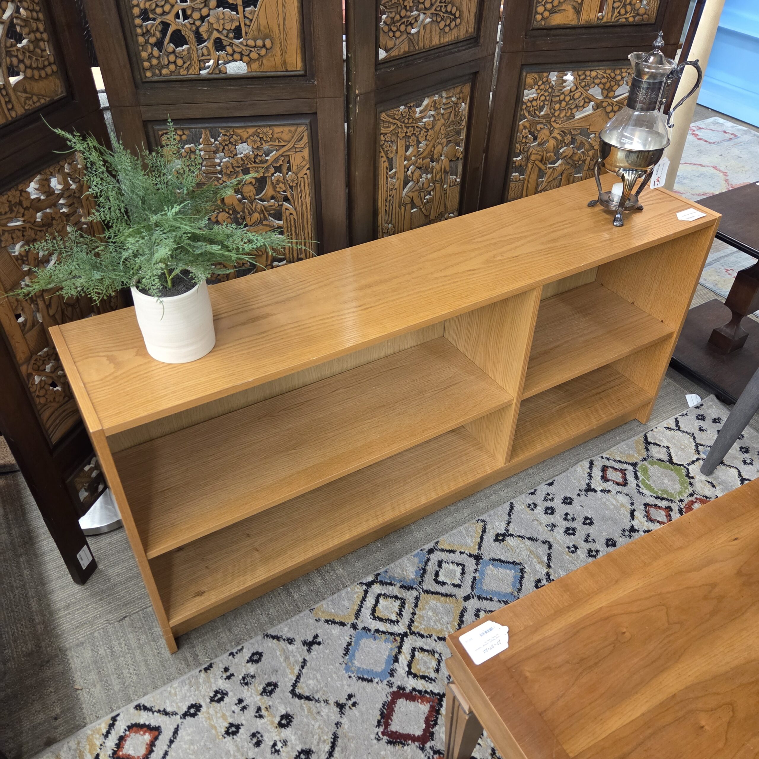 low blonde oak double bookcase