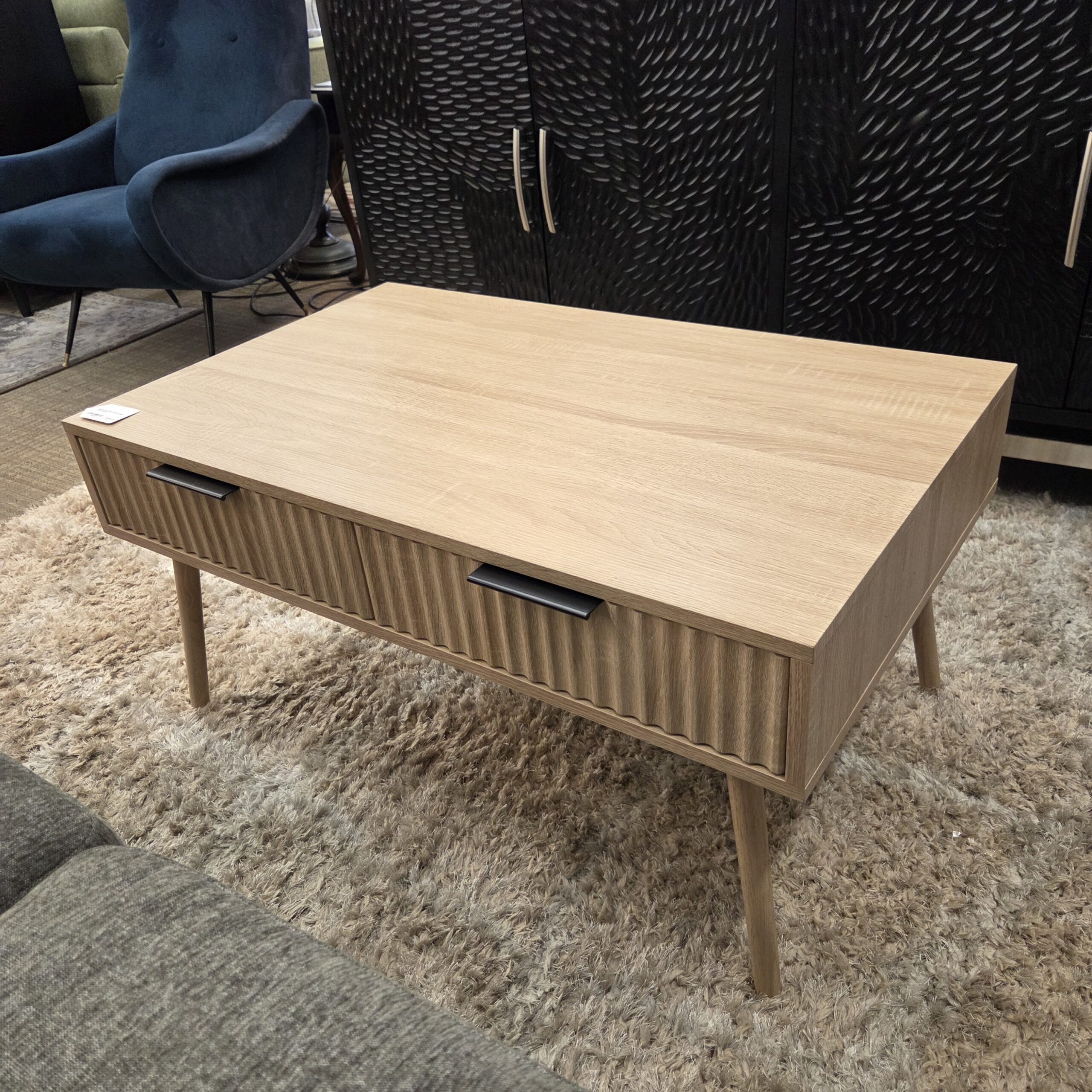 natural mc style coffee table w/drawers