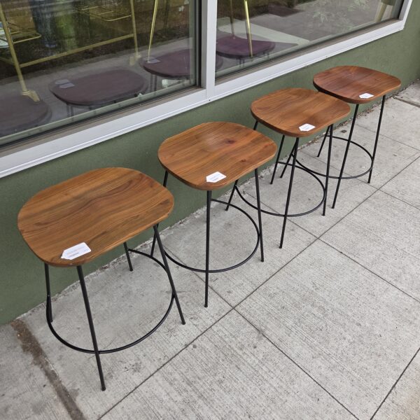 wood seat black metal base counter stool